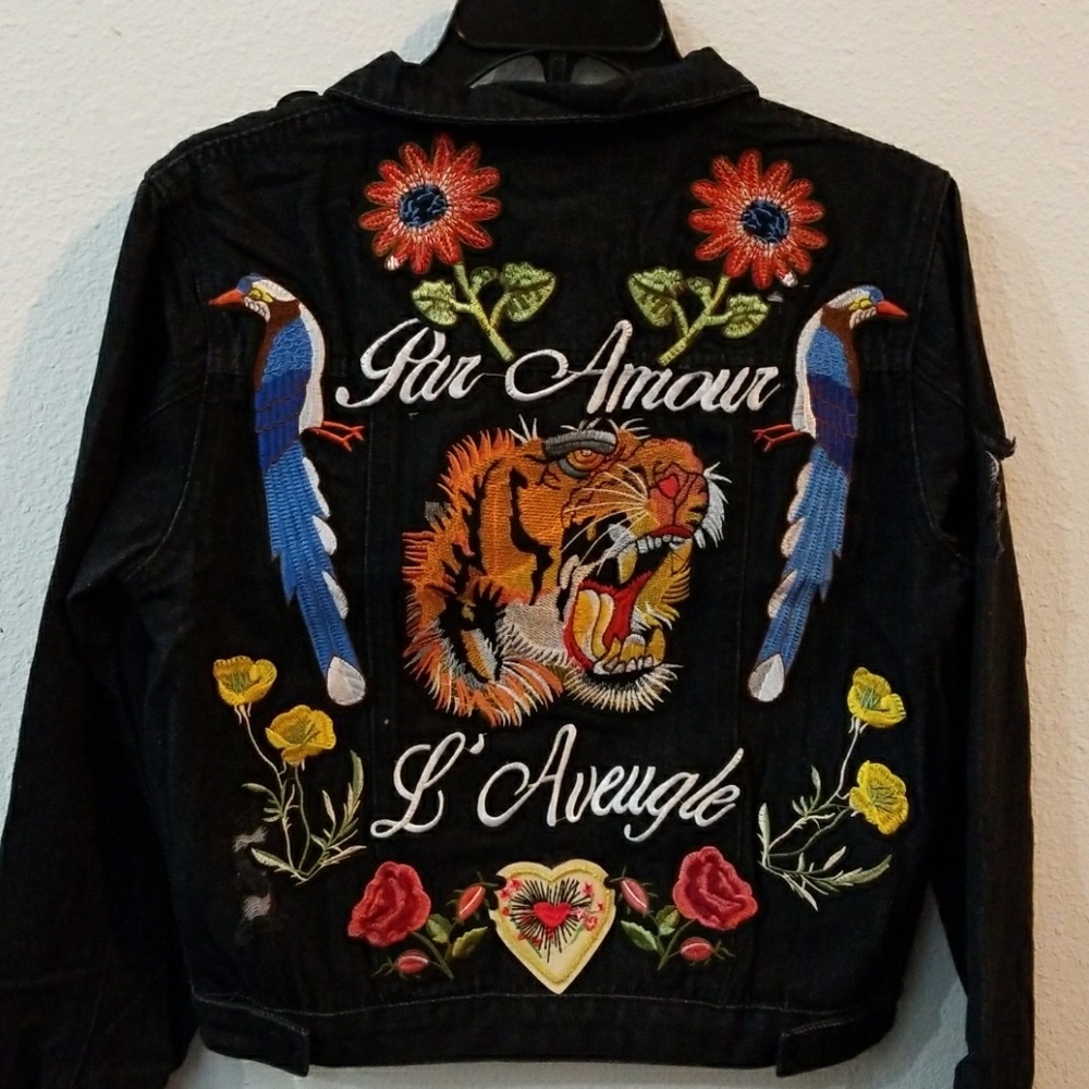 🔴LAST 1🔴BLACK PATCHWORK/EMBROIDERED DENIM JACKET - Picture 4 of 4